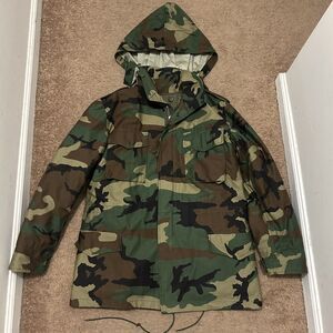 Tru Spec Woodland Camo Zip Snap Jacket W Liner Cold Weather Coat Size Small Hood